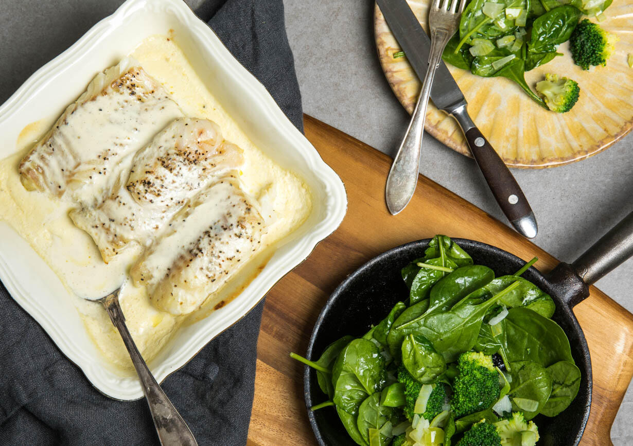 Dijonbakad torskfilé med broccoli och spenat City Gross