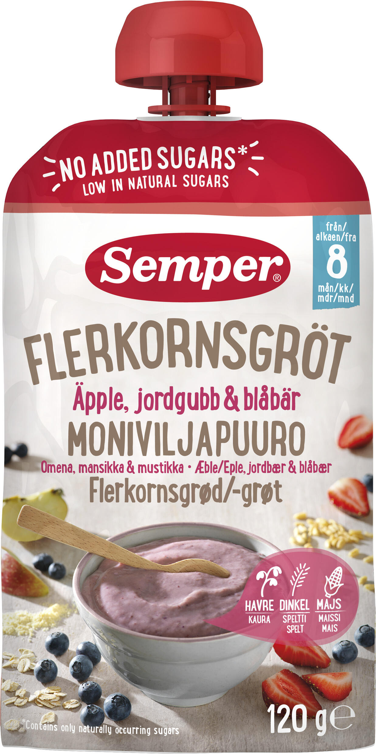 Flerkornsgröt Äpple Jordgubb 8 Mån